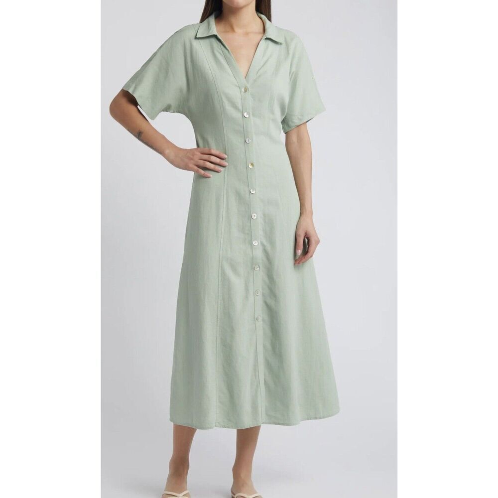 Madewell Plus Short-Sleeve Button-Front Midi Shirtdress Pistachio Size 24W Nwt
